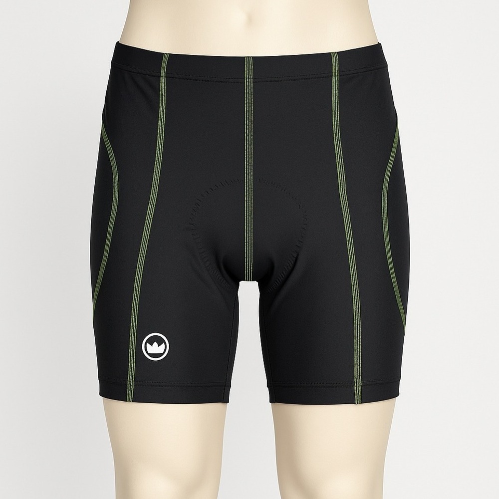Canari Mens Neon Stitching Padded Cycling Shorts Sz L 7" Ins Black‎ Green Biking